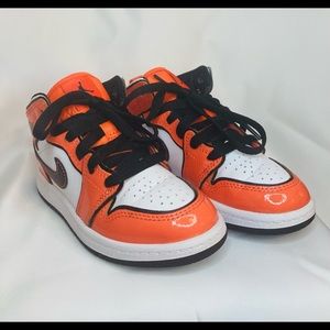 Patent leather orange white and blk Jordan 1